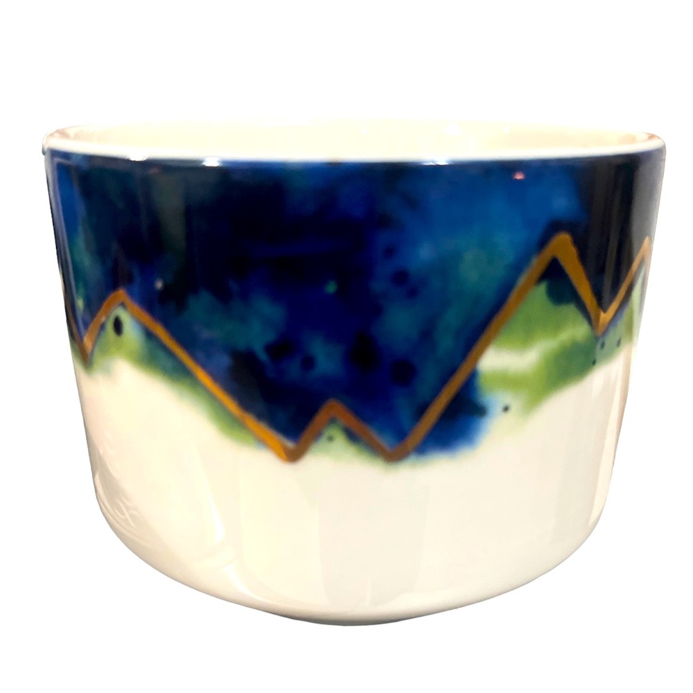 2015 Starbucks Artisan Mountains Mug in Blue and Gold 12oz